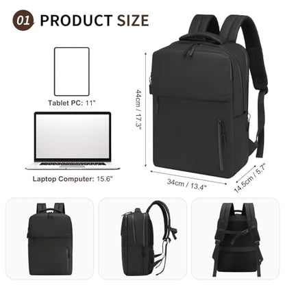 Lightweight Commute Backpack for Men & Women, Water-Resistant Travel Daypack with 15.6-Inch Laptop Compartment & Anti-Theft Pockets, Black - color: Black