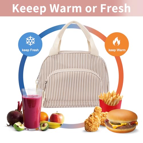 Lunch Bag Women Lunch Box for Women Adult Cute Insulated Lunch Bag Small Cooler Lunch Tote Bags for Work Picnic Travel (Brown Stripes) - color: Brown Stripes