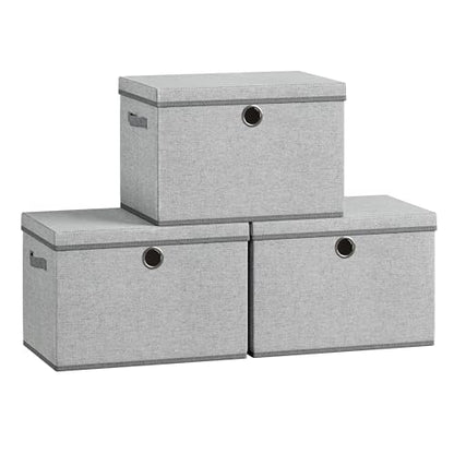 SONGMICS Large Storage Bins with Lids, 41 Quart Fabric Closet Organizer, 3 Pack Foldable Storage Boxes, 16.9"L x 11.8"W x 11.8"H, Dove Gray URFB545GD01