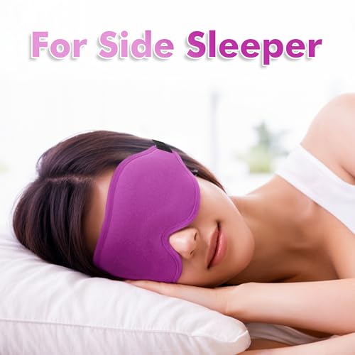 Sleep Eye Mask for Men Women, Sleeping Mask for Side Sleeper, Travel Blackout Night Blindfold Eye Shade Cover with Adjustable Strap (Purple) - color: Purple