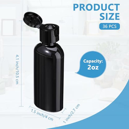 Domensi 36 Pcs Black Travel Bottles with Flip Cap Plastic Travel Toiletries Bottles Portable Leak Proof Squeeze Container Refillable Empty Cosmetic Container for Liquid Shampoo Lotions (2 oz,Black) - size: 2 oz