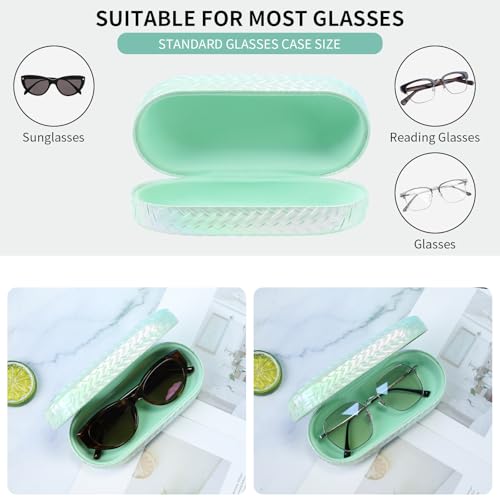PERFECTSIGHT Sunglasses Case, Large Hard Shell Glasses Case, Cute PU Leather Protective Eyeglasses Case for Women Men - color: Gradient Light Green