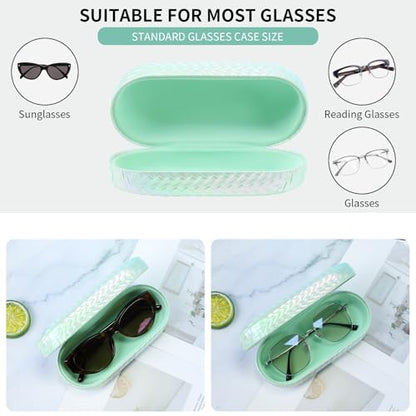 PERFECTSIGHT Sunglasses Case, Large Hard Shell Glasses Case, Cute PU Leather Protective Eyeglasses Case for Women Men - color: Gradient Light Green