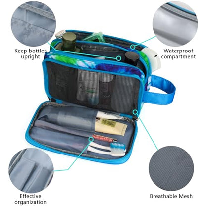 Tie Dye Toiletry Bag for Girls, Travel Toiletry Bag for Teen Girls Cosmetic Bag Makeup Bag Waterproof Hanging Wash Bag Toiletries, Blue - color: Blue-Tie Dye