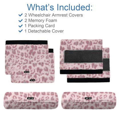 SPRING SEAON Wheelchair Armrest Covers 2 Pack Soft Memory Foam Wheelchair armrest Pads Wicking Washable for Office Transport Chair (Pink Leopard) - color: Pink Leopard