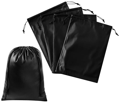 PALTERWEAR Tech-Weave PU-Coated Drawstring Bags (Set of 5) Water-Resistant, Directional-Stretch Travel Organizers for Toiletries, Tech Gear, Hobby - Durable, Wipe-Clean (Black 3D, 8 x 11 In) - size: 8 x 11 In