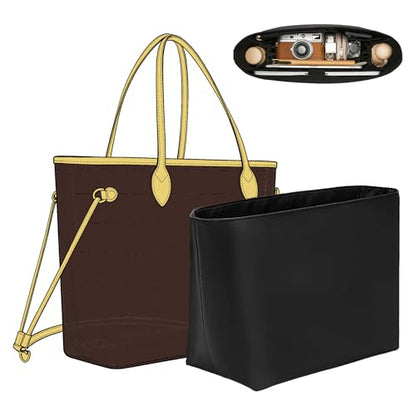 Soft Nylon Purse Organizer Insert for Lv Neverfull MM Tote Bag, Waterproof Lightweight with Laptop Compartment Luxury Neverfull MM Organizer, Tote Handbags Divider Shaper with Cup Holder Insert,Black - color: Black