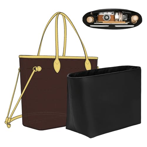 Soft Nylon Purse Organizer Insert for Lv Neverfull MM Tote Bag, Waterproof Lightweight with Laptop Compartment Luxury Neverfull MM Organizer, Tote Handbags Divider Shaper with Cup Holder Insert,Black - color: Black