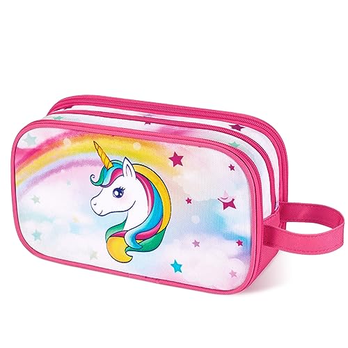 Toiletry Bag for Girls - Kids Toiletry Bag Christmas Birthday Gift Camping Travel Toiletry Case Toiletries Makeup Cosmetic Pouch Pink Water-resistant Wash Bag Dopp Kit with Mesh Pocket - style: Unicorn B