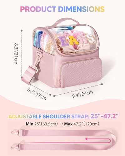 Mouse Ears Travel Case with Detachable Divider, Headband Holder Organizer Bag with Shoulder Strap, Chenille Letter Hair Accessories Storage Box, Pink with Gold Zipper - color: Pink-Gold Zipper