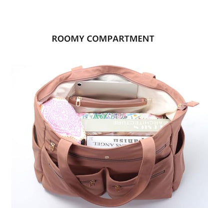 Weekender Bag Carry On Bag Overnight Tote Travel Duffle with 13 Pockets for Travel,Work，Gym,Beach,Teacher,Nurse - color: Pinklish Brown