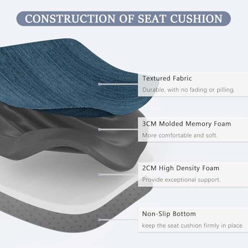 baibu Kitchen Chair Cushions Set of 4, Dual-Layer Patented Design Memory Foam Dining Chair Pads with Ties and Washable Cover, 4 Pack, 17" x 16" x 2", Blue - color: Blue, size: 4 Count (Pack of 1)