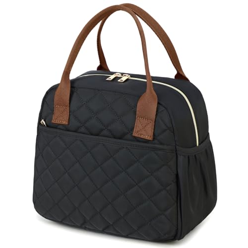 CAMTOP Lunch Box for Women Men Insulated Lunch Bag Lunch Tote Bag Leakproof Thermal Cooler Large Capacity for Travel Work School Picnic (Black-Brown) - color: Black-Brown, size: Medium