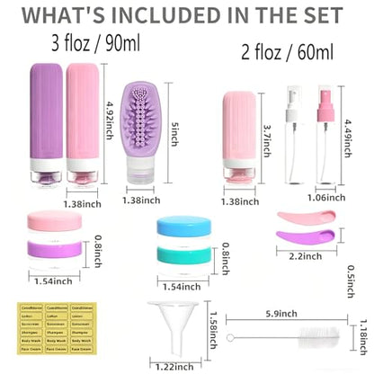Vitog 16 Pack Travel Bottles with Soft Brush, TSA Approved Silicone Travel Containers for Toiletries, Squeezable Leak Proof Refillable Travel Accessories for Conditioner, Shampoo, Lotion & Body Wash - color: Purple
