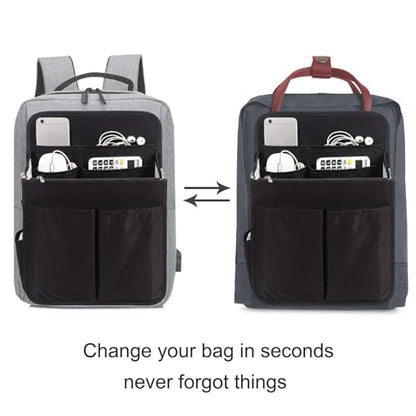 Yoillione Nylon Backpack Organizer Insert for Men and Women, Lightweight Travel Rucksack Insert with High Capacity, Large Bag Organizer with Zipper Pockets - size: Large
