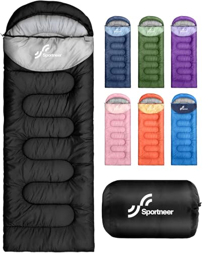 Sportneer Sleeping Bag for Adults & Kids, Cold Weather & Warm Waterproof Camping Sleeping Bag, Compact Portable for Camping Hiking & Travel - color: Black + Light Gray, size: 4.4lbs, 32-65℉