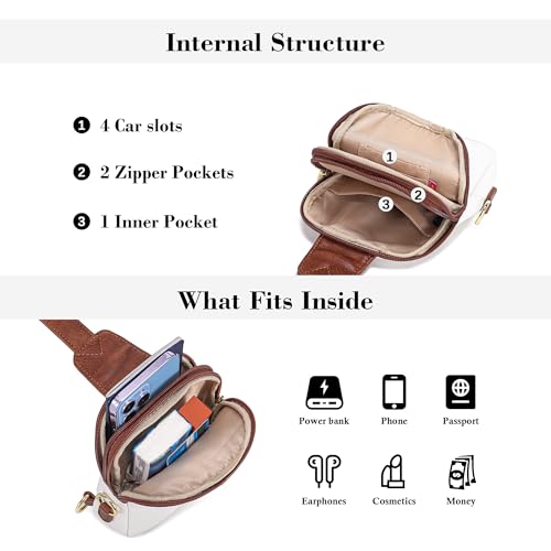 Haytijoe Small Anti Theft Crossbody Bag for Women Faux Leather Lightweight Sling Bags RFID Blocking Fanny Pack for Travel - color: White Brown