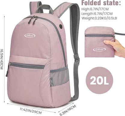 G4Free 20L Lightweight Packable Backpack Travel Hiking Daypack Foldable Backpack for Men Women - color: Pink