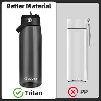 OLDLEY 32 oz Water Bottle with Straw, Leakproof Sports Water Bottle with Carry Strap, BPA-Free Large Water Bottles for Home,Travel, School, Outdoors, Gym, Tritan, Black - color: Black