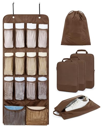 BAGSMART Hanging Compression Packing Cubes for Closet Organizers And Storage, 6 Set Suitcase Organizer Bags Set, Cruise Travel Essentials for Women | Hanging - color: Coffee Brown