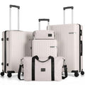 Hoteel Luggage Sets 5 Piece (4-YEARS WARRANTY), ABS+PC Suitcases with Wheels and Side Hook, Hardshell 20/24/28 inch Luggage with Duffel Bag Travel Bag, Beige - color: Beige, size: 5 Piece Set (20/24/28/DB/TB)