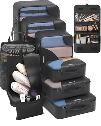 10 Set Packing Cubes for Travel, Gifts for Women Mom,Anti-Tearing Suitcase Organizer,OlarHike Vacation Essentials & Accessories for Cruise Ship - color: 03 Black