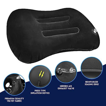 Ultralight Inflatable Camping Travel Pillow - Inflatable Pillow for Neck Lumbar Support,Upgrade Backpacking Pillow,Travel Air Pillows for Camping,Hiking,Backpacking,Press Inflate (Black)