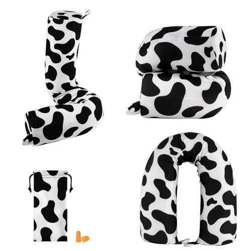 bvya Twist Memory Foam Travel Pillow for Neck, Chin, Lumbar and Leg Support-for Travling or at Home-Adjustable, Bendable Roll Pillow with Washable Elastic Polyester Cover & Eye Mask & Small Pouch - color: New Set #E