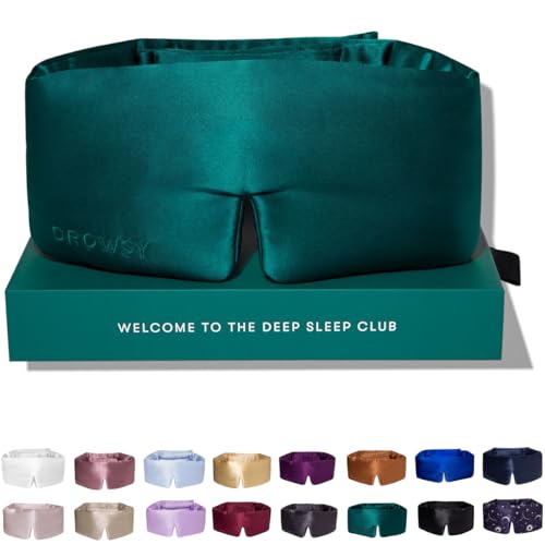 DROWSY Silk Sleep Mask - Face-Hugging, Padded Cocoon for Luxury Sleep in Total Darkness - 100% Pure Mulberry Silk (Green Sapphire) - color: Green Sapphire, size: 1 Count (Pack of 1)
