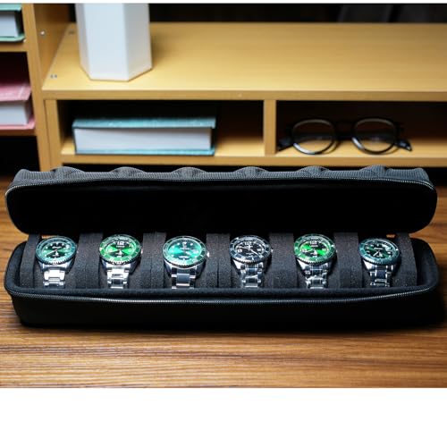 6 Slots Watch Case, Men's Hard Watch travel Storage Organizer box with soft foam insert, fit up to 55mm face watch - size: 6 INSERT
