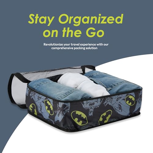 DC Comics Batman Packing Cubes - 5 Piece Travel Essentials Luggage Organizer - Suitcase Bags - Batman, Superman, Joker Cube Set for Kids, Teens Adults