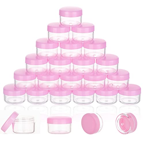 5 Gram Sample Containers with Lids, Mini Makeup Containers, Empty Plastic Travel Cosmetic Containers with Labels(25 Count, Pink Lid) - color: Pink