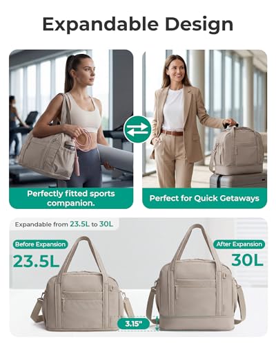 BAGSMART Expandable Personal Item Travel Bag, Lightweight Gym Bag for Women, 24L Weekender Travel Duffle with Toiletry Bag, Carry on Overnight Duffel, Chocolate - color: Chocolate