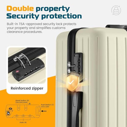 Hoteel Luggage Sets 3 Piece, 4-Year Warranty, Durable Suitcase Set with Spinner Wheels, 100% PC Hard Shell Lightweight Luggage with TSA Lock, Large Checked Travel Suitcases, Beige(20IN/DB/TB) - color: Beige 111, size: 20/TB/（LB/DB）