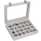 Vicoter Velvet Jewelry Box 24 Grid Jewelry Ring Display Organiser Box Tray Holder Earrings Storage Case for Girls Wife Mom Women (Gray) - color: Gray