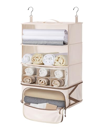 BAGSMART Hanging Packing Cubes for Travel, Hanging Shelves for Suitcases Organizers, Wet Dry Bags 5 Pack, Travel Bags Reusable for Swimsuits (Beige) - color: Beige