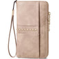 BOSTANTEN Wallets for Women Leather RFID Double Zipper Around Credit Card Holder Large Capacity Wristlet Clutch Wallet - color: Skin Tone
