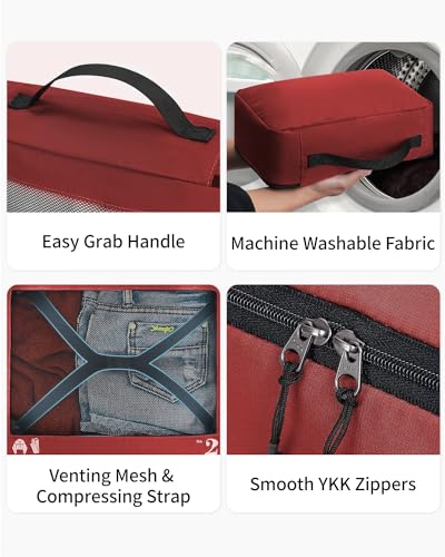 ECOHUB 7 Set Packing Cubes Tear-Resistant Luggage Packing Organizers with Number Icon for Travel Accessories Luggage Suitcase Machine Washable Packing Cubes (Red) - color: Red-No Compress, size: 7 Set Packing Cubes
