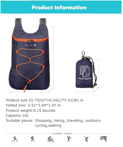 levayhill 16L Foldable Hiking Backpack,Small Packable Daypack,Dark Blue | Lightweight ,Outdoor Collapsible Rucksack,Ultralight Folding Back Pack, Water Repellent, Men Women Travel Gym, Easy Carry-on - color: Dark Blue