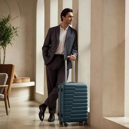 Coolife Medium Checked Luggage with Spinner Wheels, Hardside Suitcase TSA Lock Lightweight Travel Luggage 24-inch,Teal Blue - color: Teal blue, size: Medium(24in)