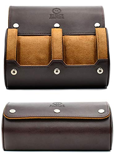 2 Watch Travel Case for Men Vegan Leather Watch Roll Case Organizer and Display - Elegant Gift - Espresso Brown Vegan Leather - color: Espresso Brown 2-watch case