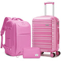 LARVENDER Carry on Luggage 22x14x9 Airline Approved Hardshell Suitcase with Wheels TSA Lock, PC+ABS Lightweight Suitcase Set for Women with Travel Backpack, Glossy Berry - color: Glossy Berry (XL-BP), size: 3 Piece Set (Backpack/TB/20)