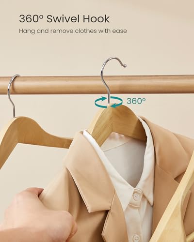 SONGMICS Extra Wide Wooden Suit Hangers, Set of 10 Clothes Hangers, Swivel Hooks, Non-Slip Bars, for Outfits, Suits, Coats, Shirts, Dresses, Natural Color UCRW050KZ02 - color: Natural Color