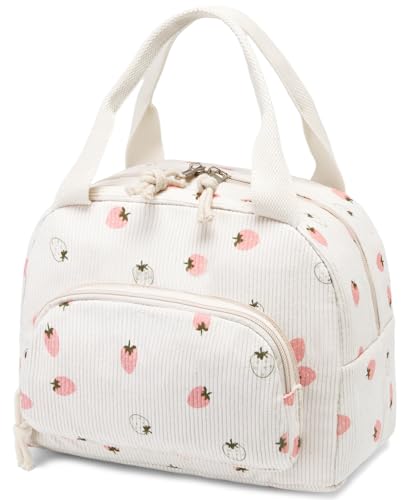 Lunch Bag Women Lunch Box for Women Adult Cute Insulated Lunch Bag Small Cooler Lunch Tote Bags for Work Picnic Travel (Beige-Light Strawberry) - color: Beige-Light Strawberry