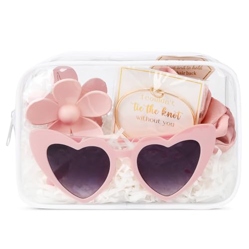 DEEKA 5 Pcs Bridesmaid Proposal Bag Set Gift Clear Makeup Toiletry Bag Bachelorette Party Favors Sunglasses Flower Claw Clips Scrunchies Knot Bracelets Bridal Wedding Party Gifts (Pink) - color: Pink(Flower Claw Clip), size: 1 Set
