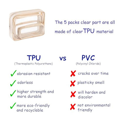 Remobia Hicol TSA Approved 5-Piece Diaper Bag Organizer Pouch Set Clear Waterproof TPU Kids Toiletry Storage Set Travel Packing Clutch Cube Bags for Baby Nursing(Cream leather) - color: Cream leather