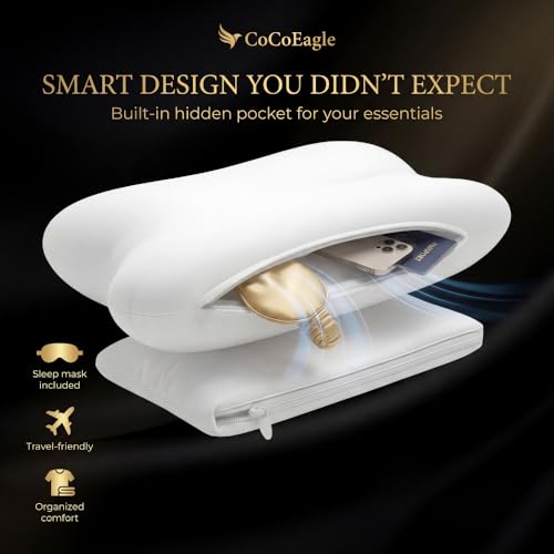 Low-Profile Cervical Memory Foam Pillow for Side & Back Sleepers, Ergonomic Neck Support, Cool-Touch Cover, Gentle Contour Design, Thin Zip Spacer Pouch & Sleep Eye Mask Included