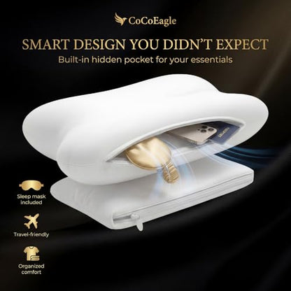 Low-Profile Cervical Memory Foam Pillow for Side & Back Sleepers, Ergonomic Neck Support, Cool-Touch Cover, Gentle Contour Design, Thin Zip Spacer Pouch & Sleep Eye Mask Included