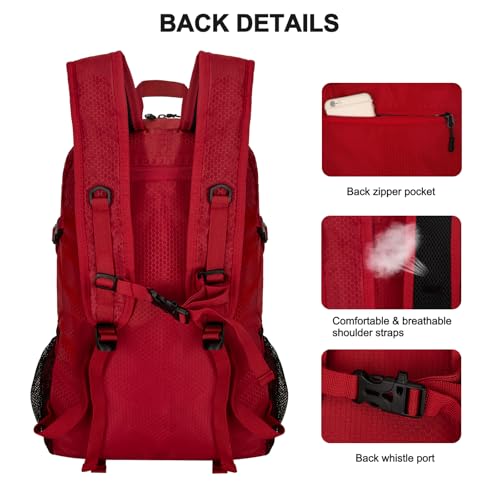 Goloni 45L Hiking Backpack Lightweight Foldable, Waterproof Camping Backpack with Rain Cover & Hiking Pole Mat Carrying System, Ergonomic Water Resistant Daypack for Trekking Travel Men Women Red - color: Red