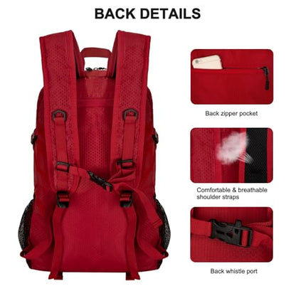 Goloni 45L Hiking Backpack Lightweight Foldable, Waterproof Camping Backpack with Rain Cover & Hiking Pole Mat Carrying System, Ergonomic Water Resistant Daypack for Trekking Travel Men Women Red - color: Red